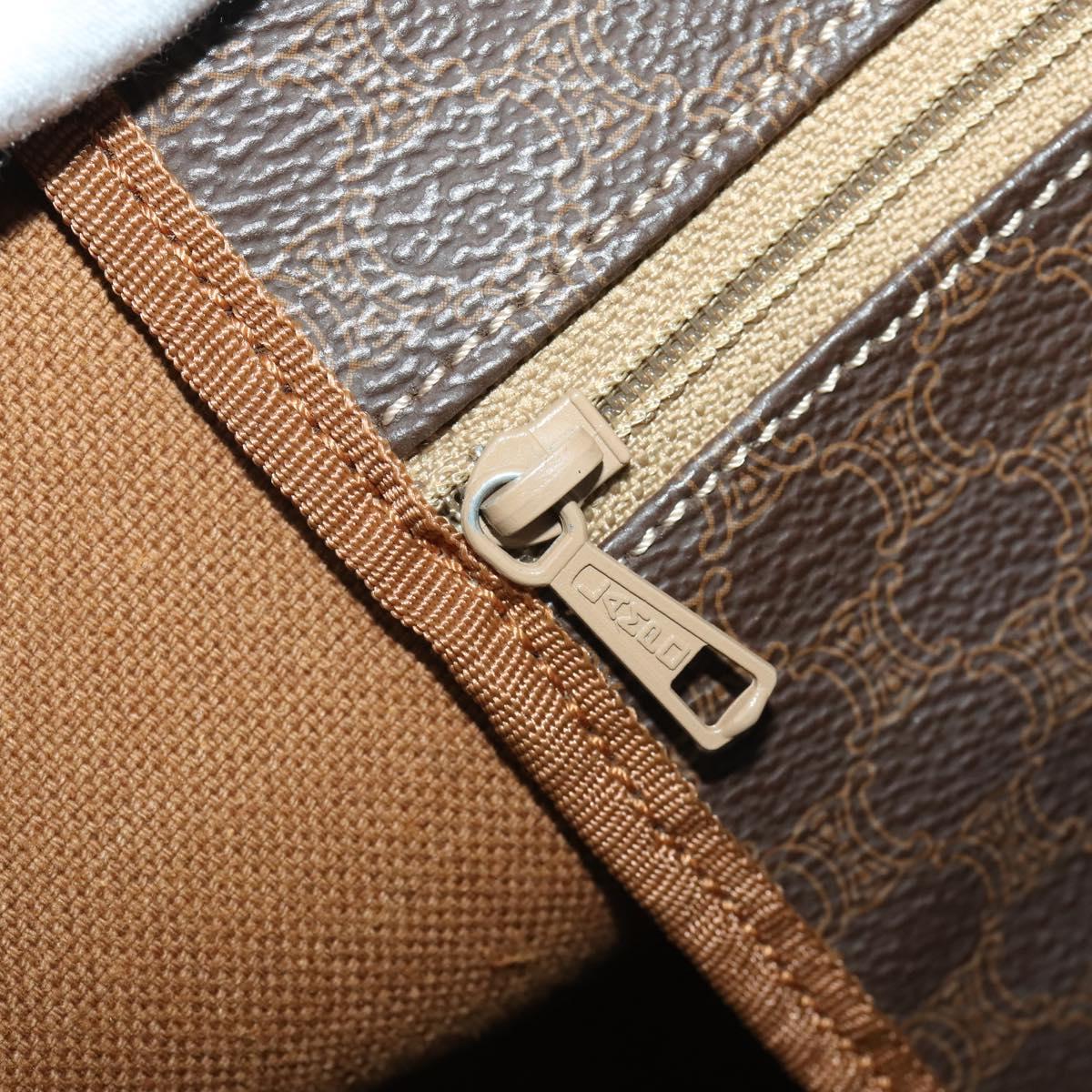 CELINE Macadam Canvas Boston Bag PVC Leather Brown Gold Auth mr2824