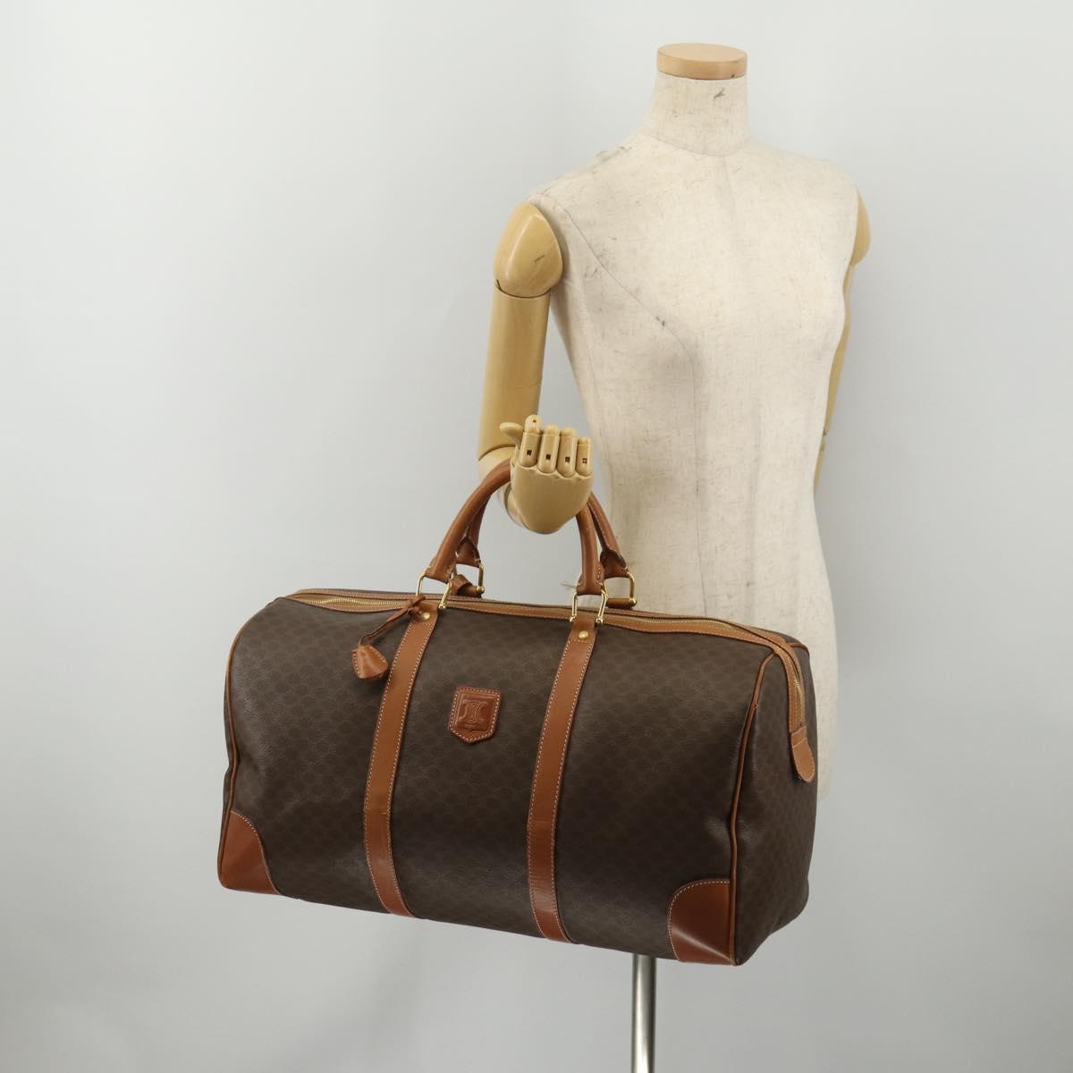 CELINE Macadam Canvas Boston Bag PVC Leather Brown Gold Auth mr2824