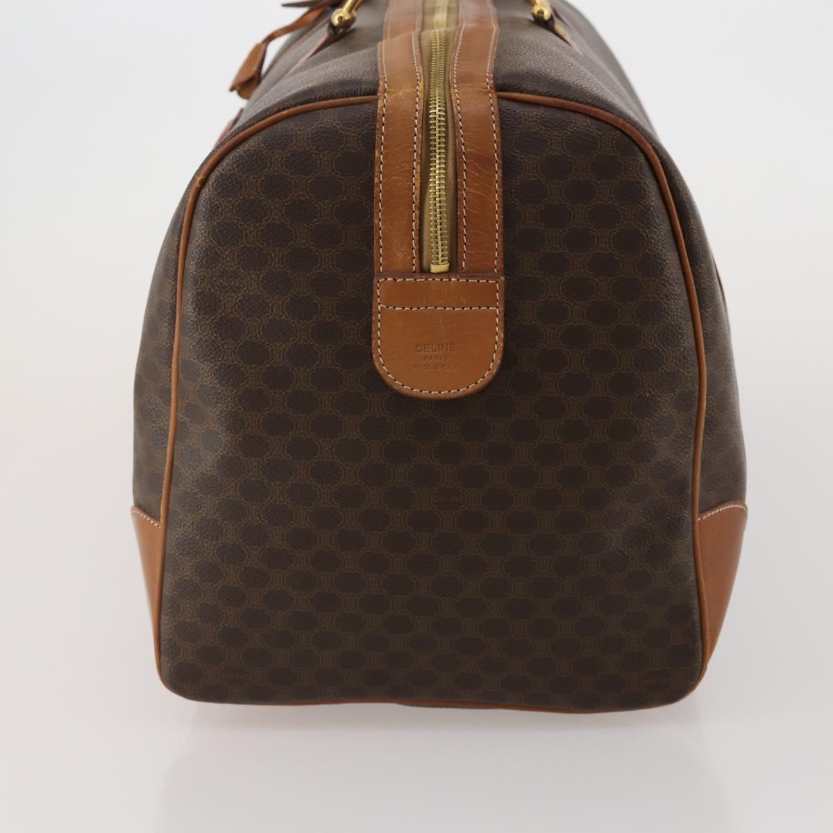 CELINE Macadam Canvas Boston Bag PVC Leather Brown Gold Auth mr2824
