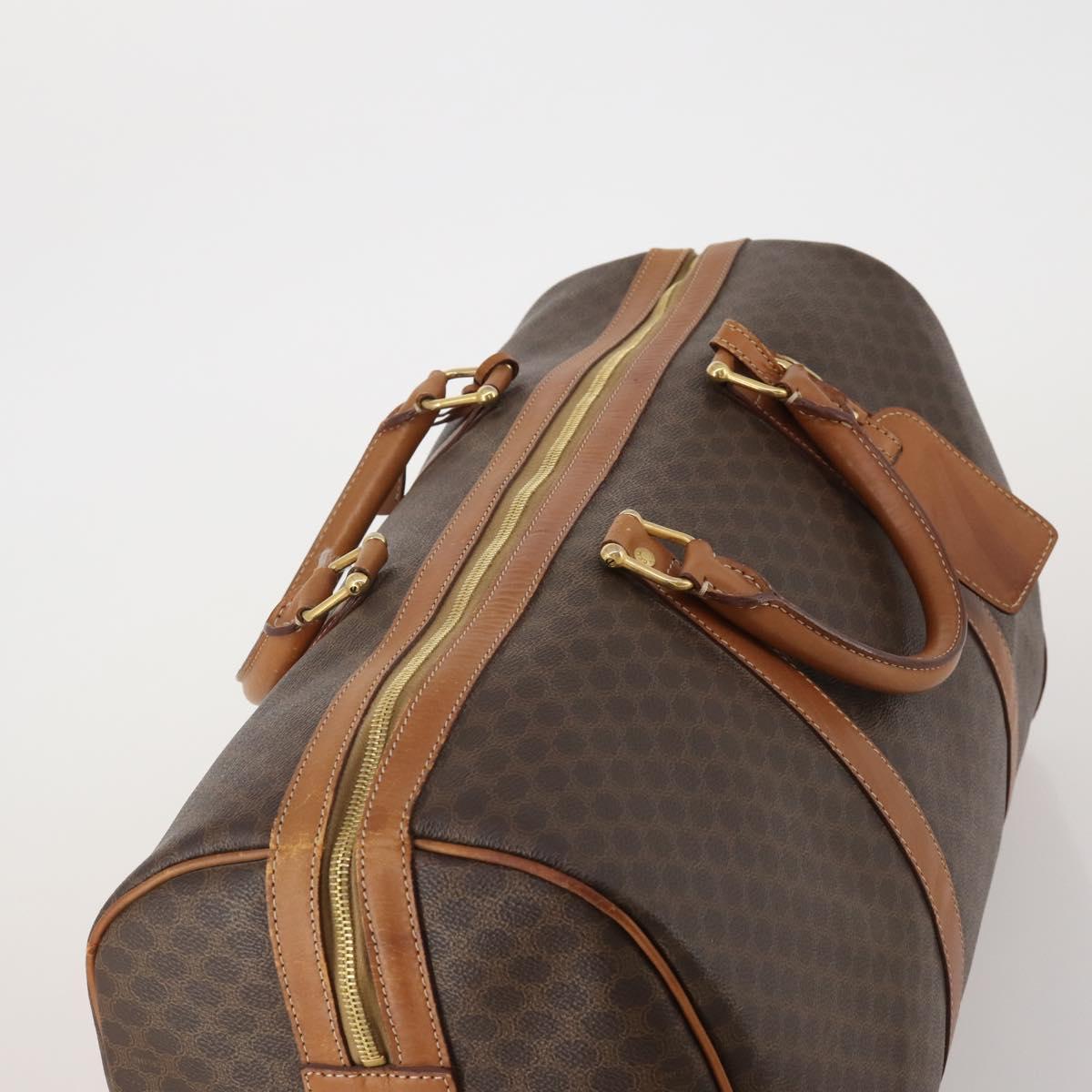 CELINE Macadam Canvas Boston Bag PVC Leather Brown Gold Auth mr2824
