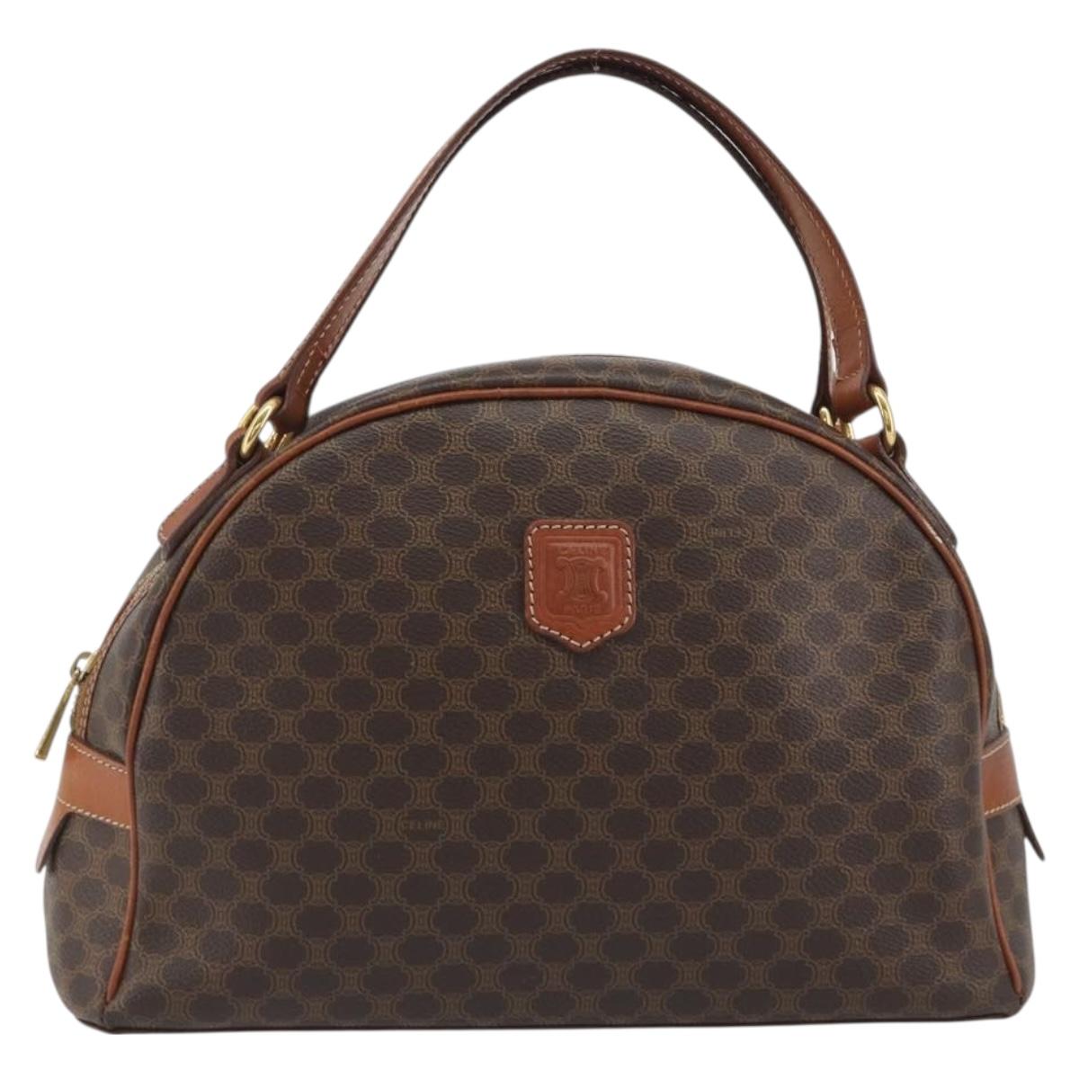 CELINE Macadam Canvas Hand Bag PVC Leather Brown Gold Auth mr2825