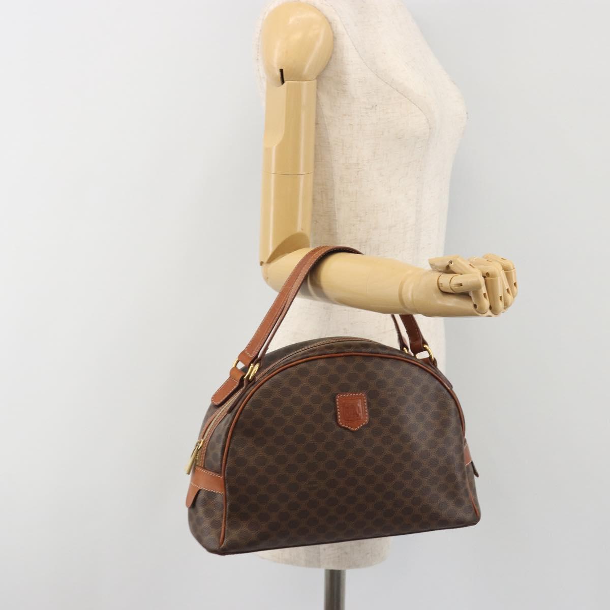 CELINE Macadam Canvas Hand Bag PVC Leather Brown Gold Auth mr2825