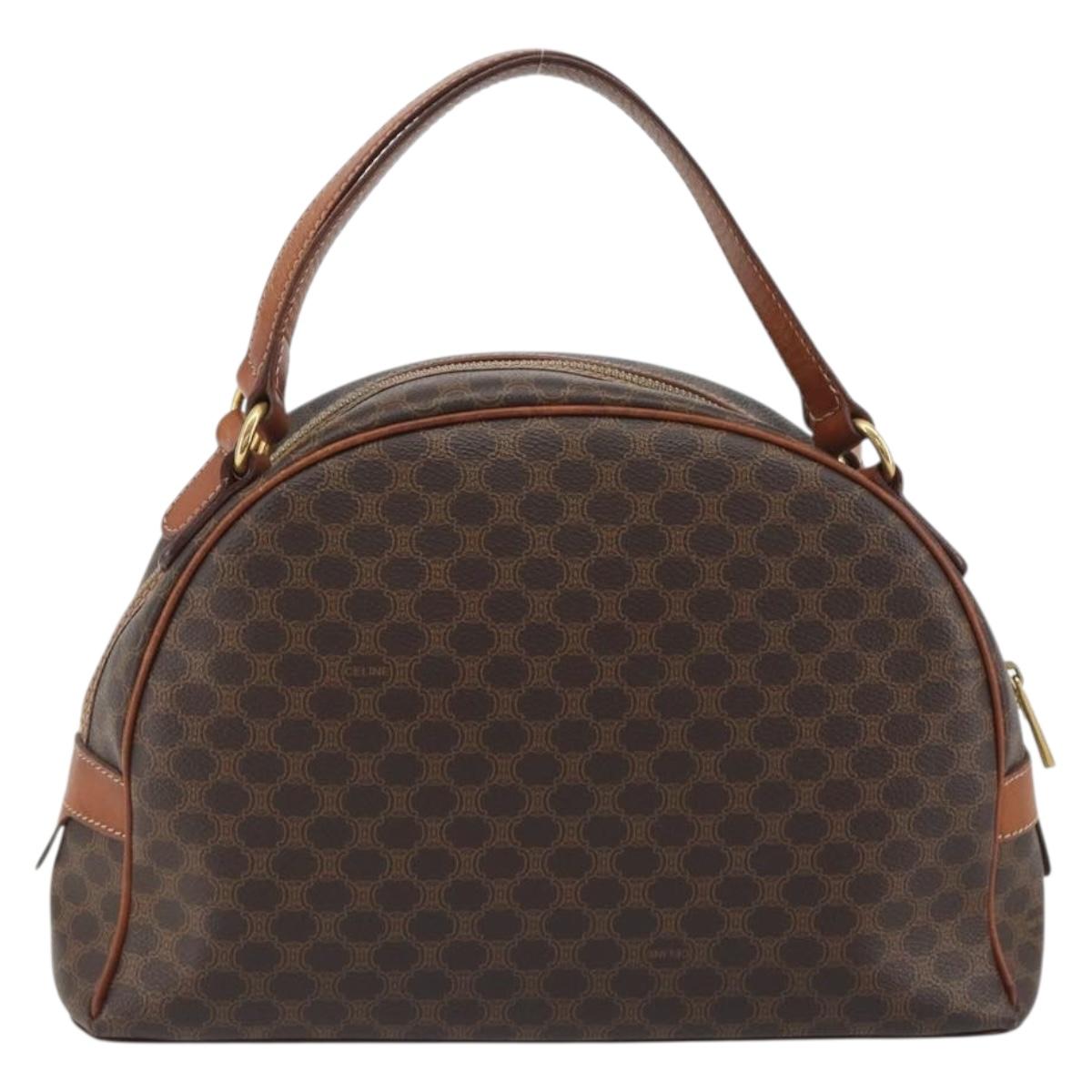 CELINE Macadam Canvas Hand Bag PVC Leather Brown Gold Auth mr2825
