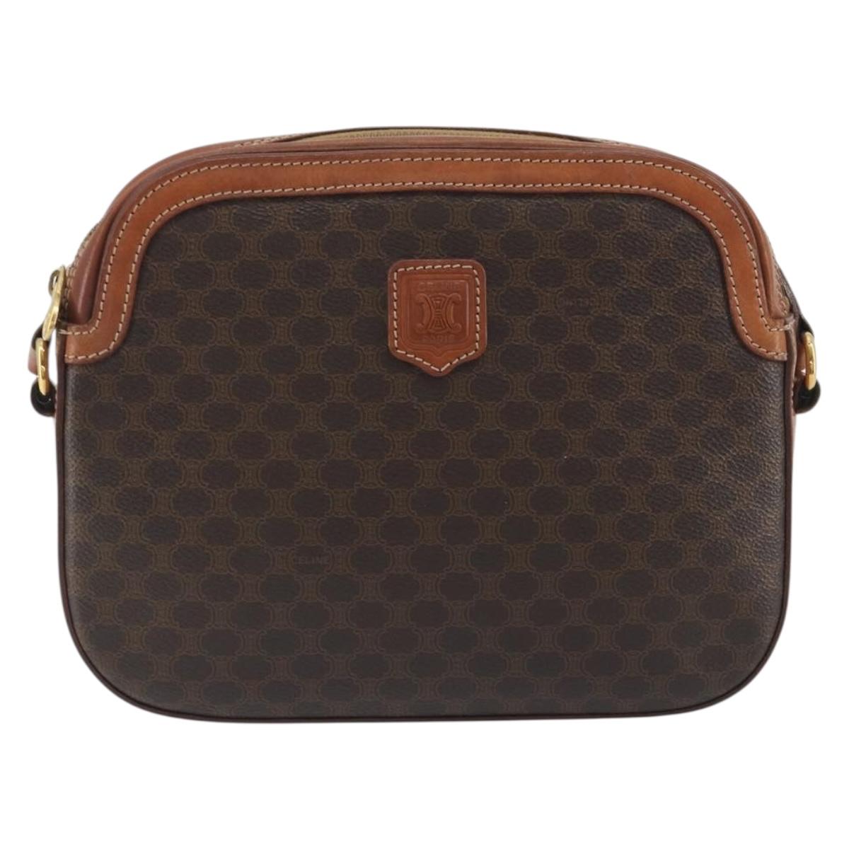 CELINE Macadam Canvas Shoulder Bag PVC Leather Brown Gold Auth mr2826