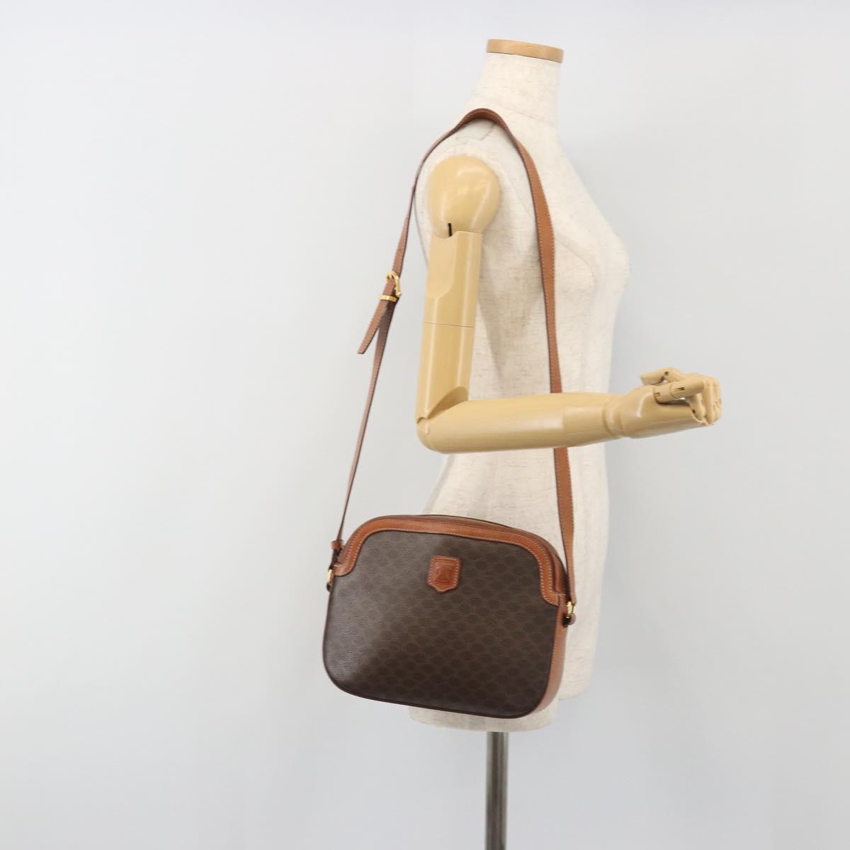 CELINE Macadam Canvas Shoulder Bag PVC Leather Brown Gold Auth mr2826