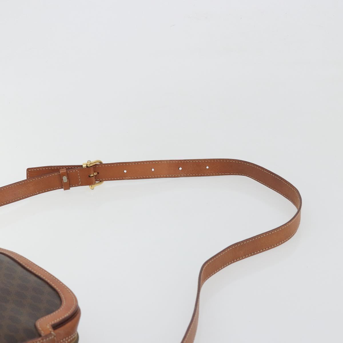CELINE Macadam Canvas Shoulder Bag PVC Leather Brown Gold Auth mr2826