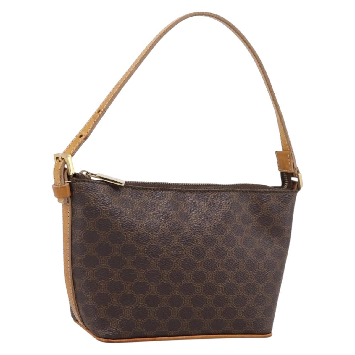 CELINE Macadam Canvas Pouch PVC Leather Brown Gold Auth mr2827