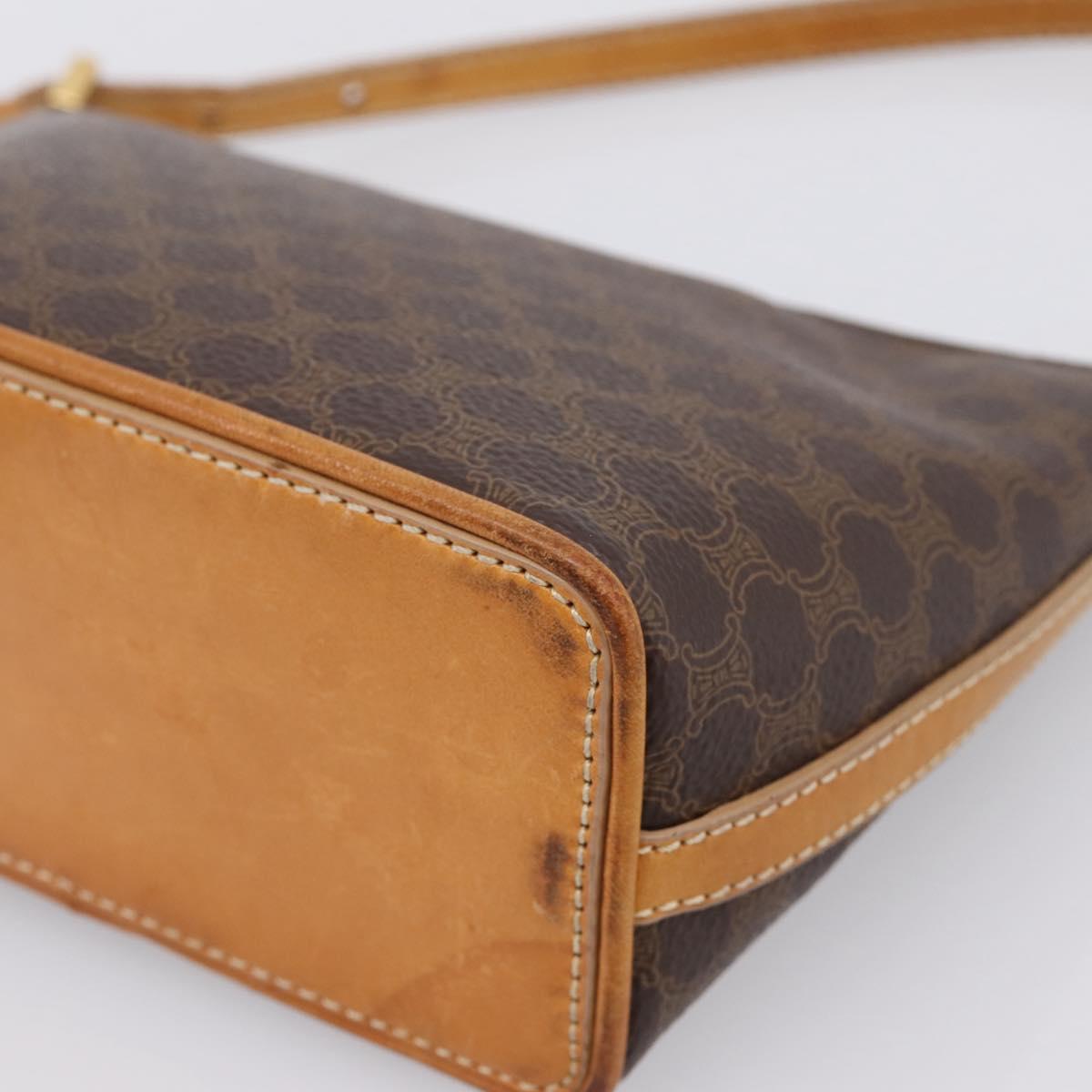CELINE Macadam Canvas Pouch PVC Leather Brown Gold Auth mr2827