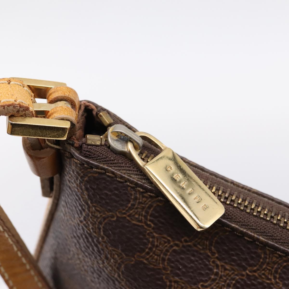 CELINE Macadam Canvas Pouch PVC Leather Brown Gold Auth mr2827