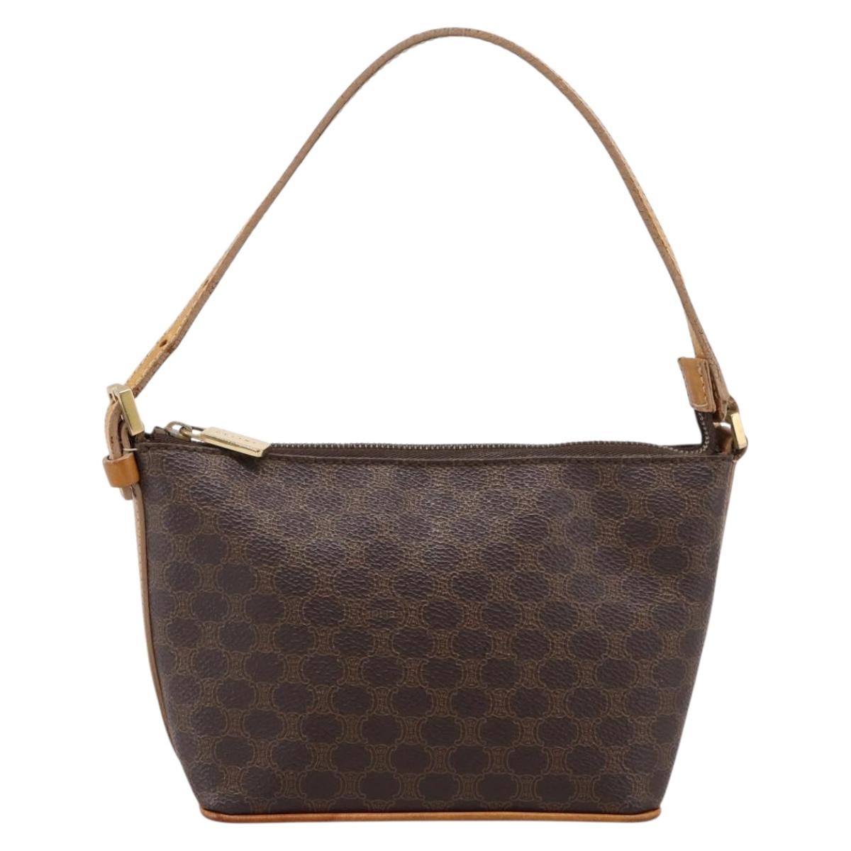 CELINE Macadam Canvas Pouch PVC Leather Brown Gold Auth mr2827