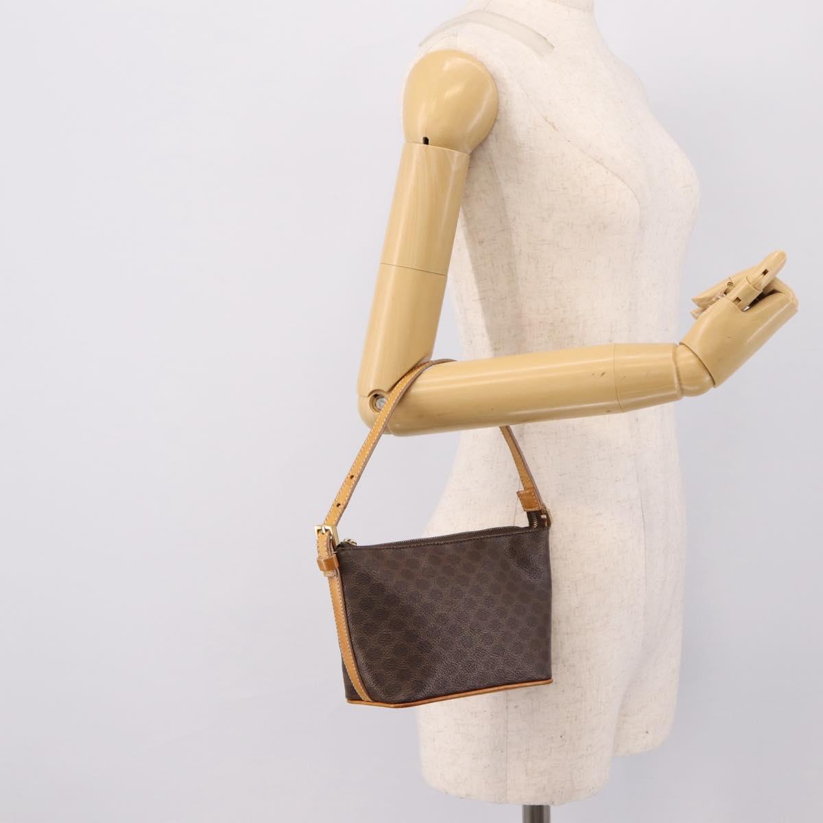 CELINE Macadam Canvas Pouch PVC Leather Brown Gold Auth mr2827