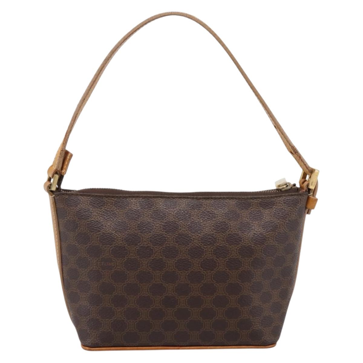 CELINE Macadam Canvas Pouch PVC Leather Brown Gold Auth mr2827