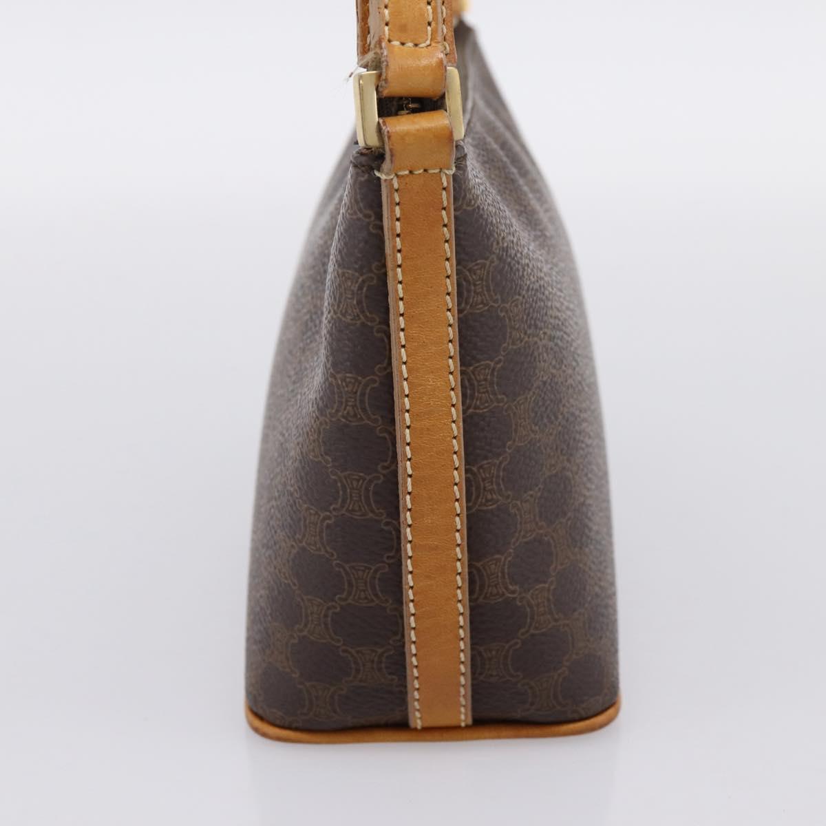 CELINE Macadam Canvas Pouch PVC Leather Brown Gold Auth mr2827