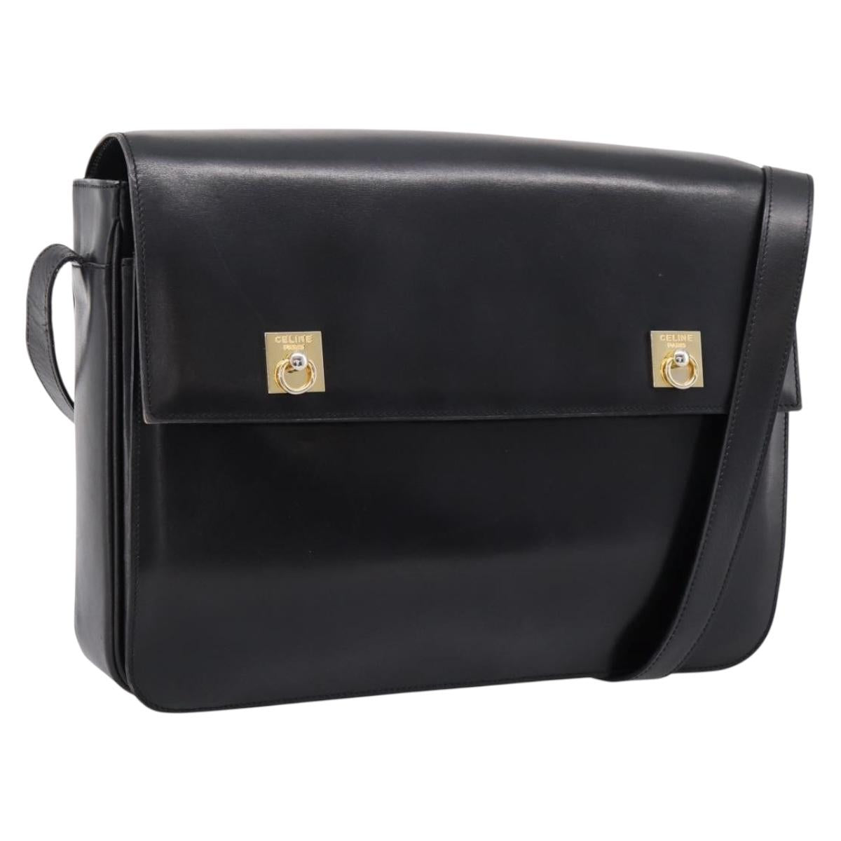 CELINE Shoulder Bag Leather Black Gold Auth mr2828