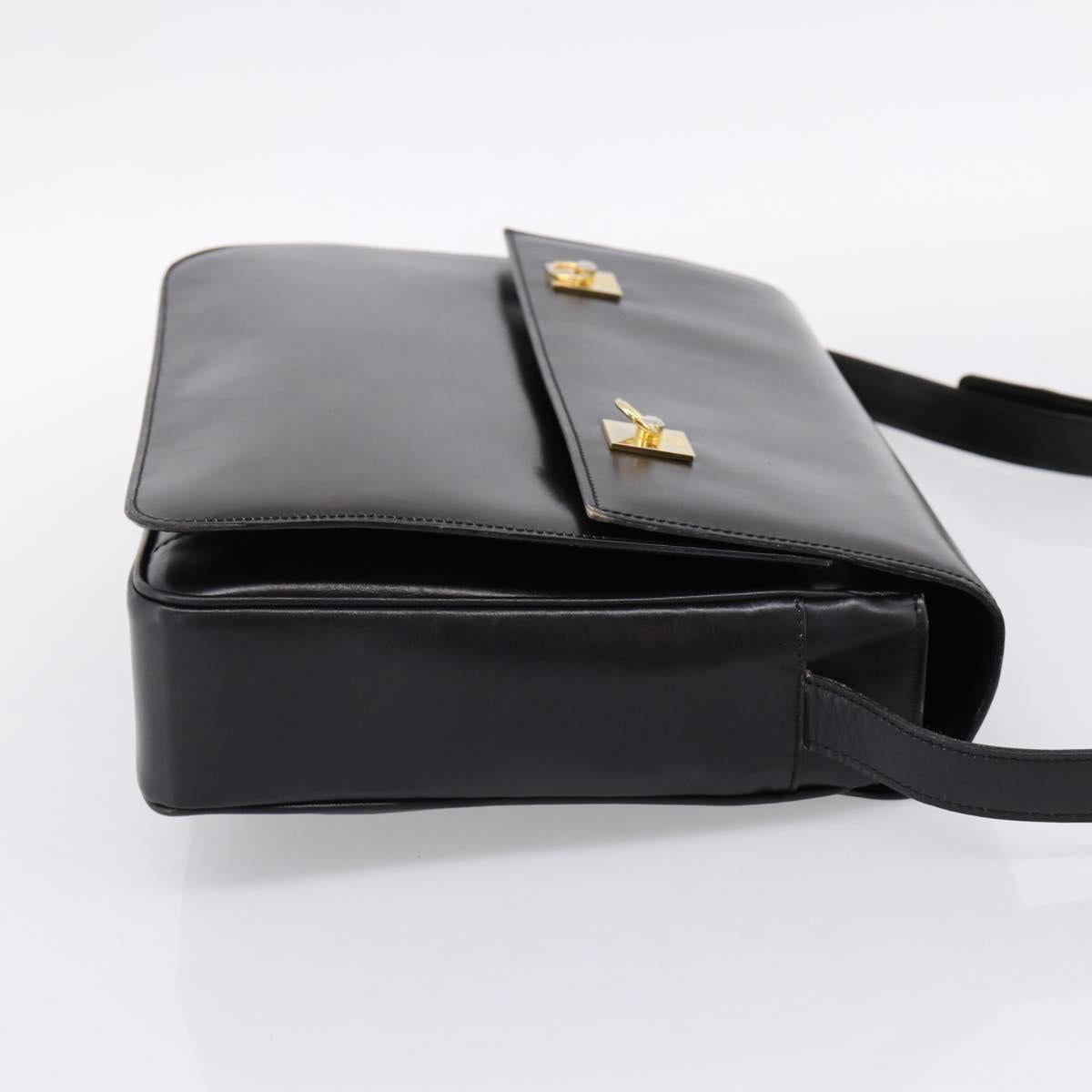 CELINE Shoulder Bag Leather Black Gold Auth mr2828
