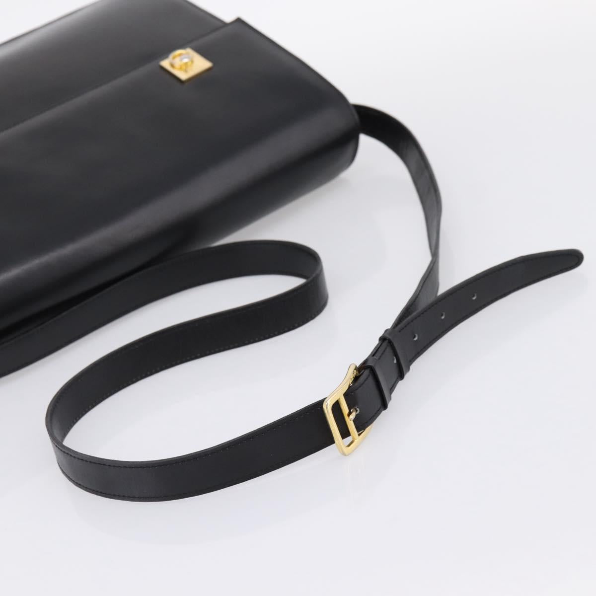 CELINE Shoulder Bag Leather Black Gold Auth mr2828