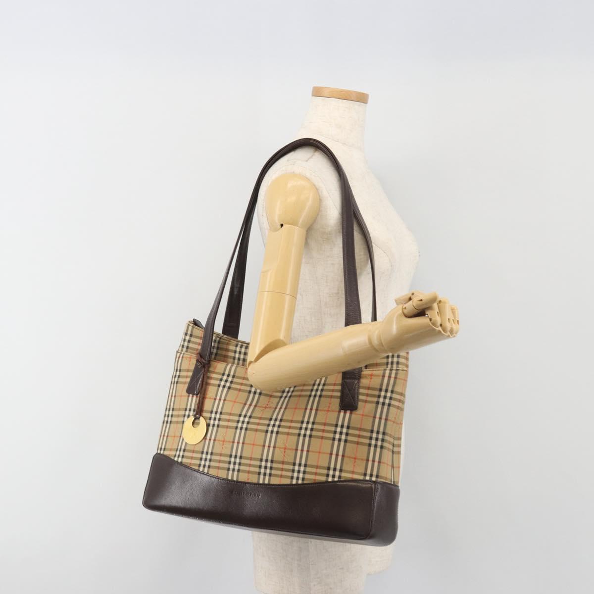 BURBERRY Nova Check Shoulder Bag Canvas Brown Gold Auth mr2829