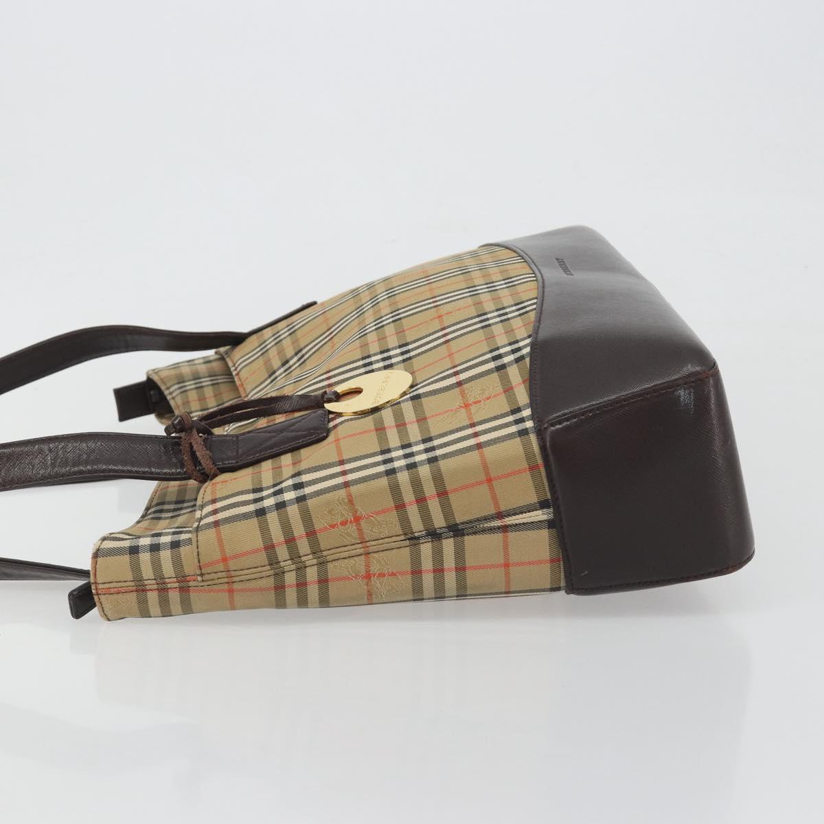 BURBERRY Nova Check Shoulder Bag Canvas Brown Gold Auth mr2829