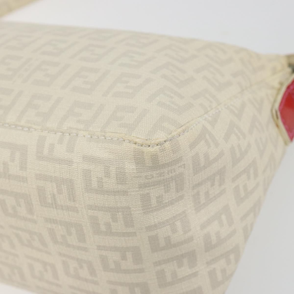 FENDI Zucchino Canvas Shoulder Bag PVC White Silver Auth mr2831