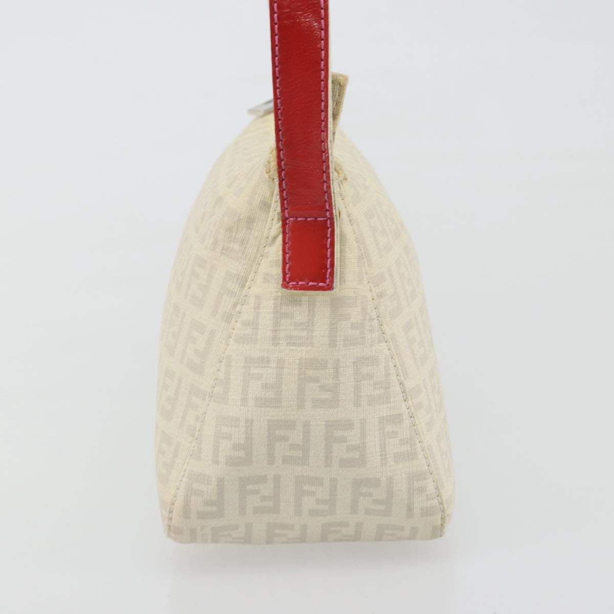 FENDI Zucchino Canvas Shoulder Bag PVC White Silver Auth mr2831