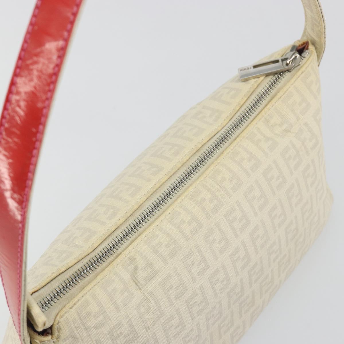FENDI Zucchino Canvas Shoulder Bag PVC White Silver Auth mr2831