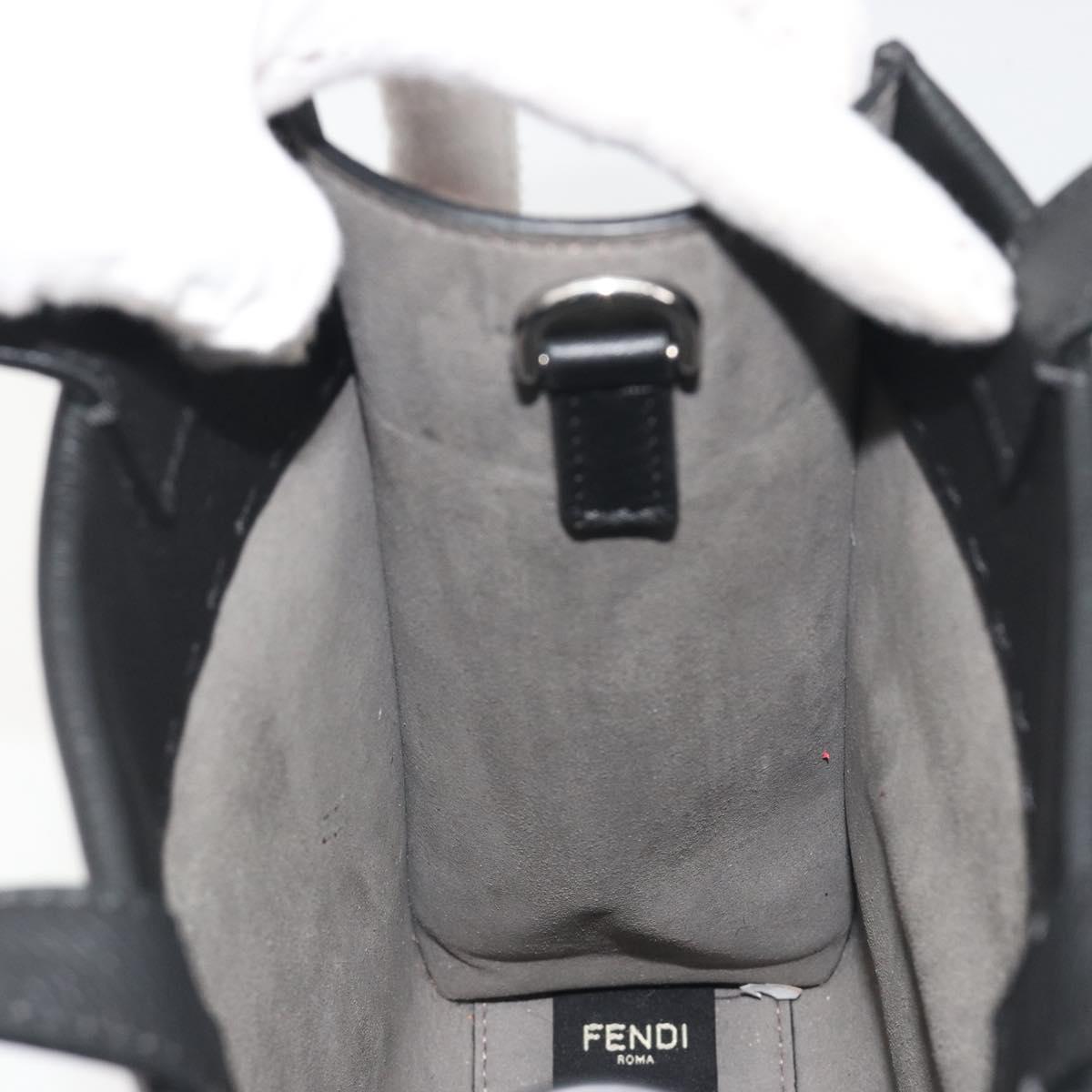 FENDI Go-To Shopper Hand Bag Leather Black Silver Auth mr2832