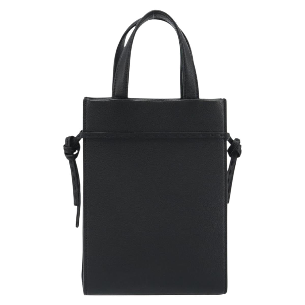 FENDI Go-To Shopper Hand Bag Leather Black Silver Auth mr2832