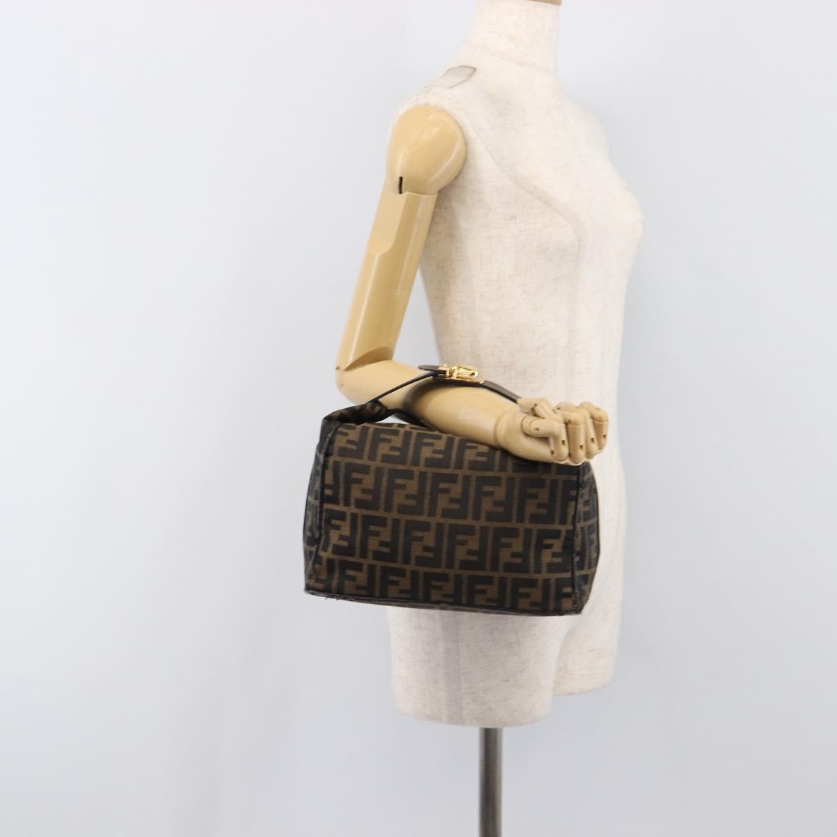 FENDI Zucca Canvas Vanity Hand Bag Black Brown Auth mr2833