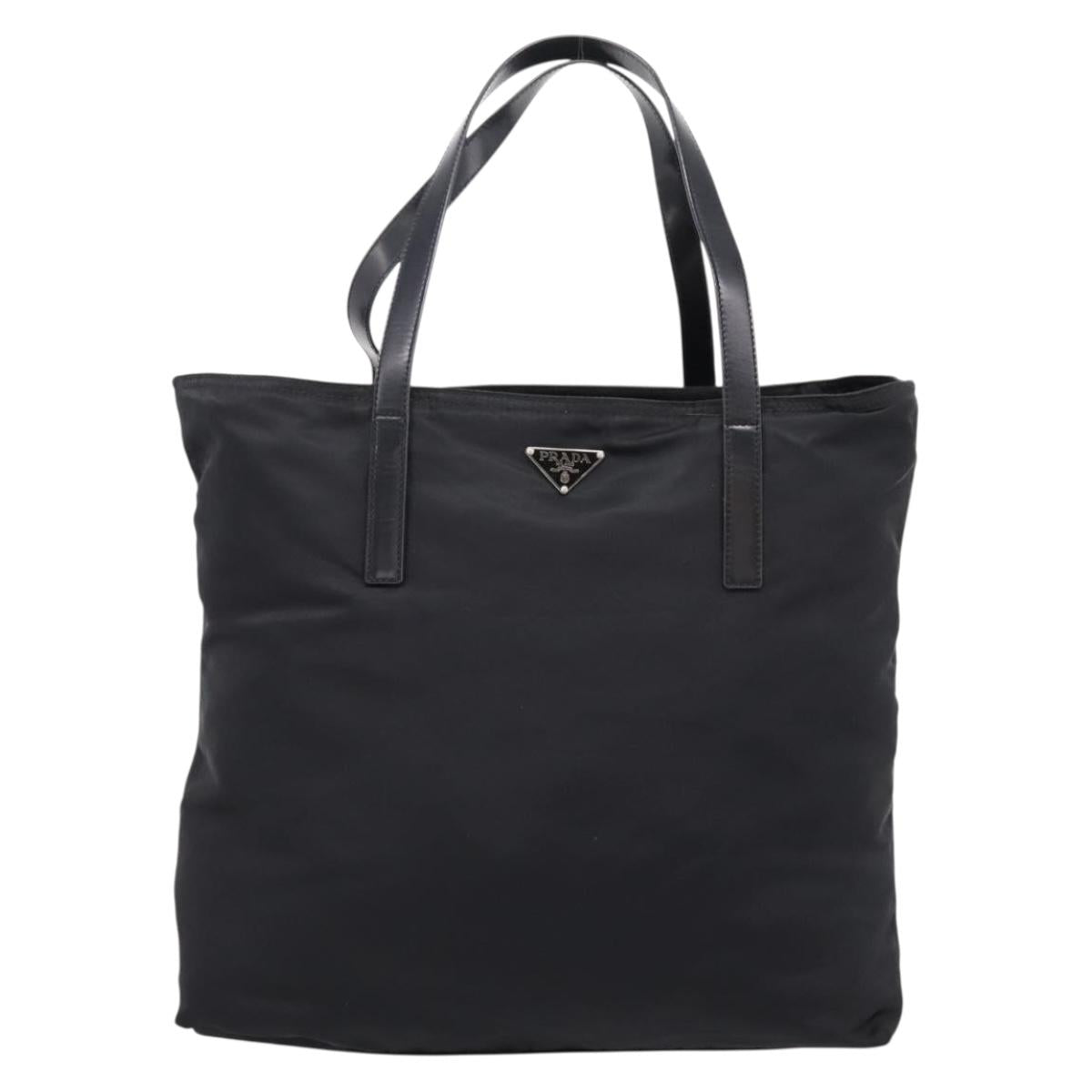PRADA Tote Bag Nylon Black Silver Auth mr2834