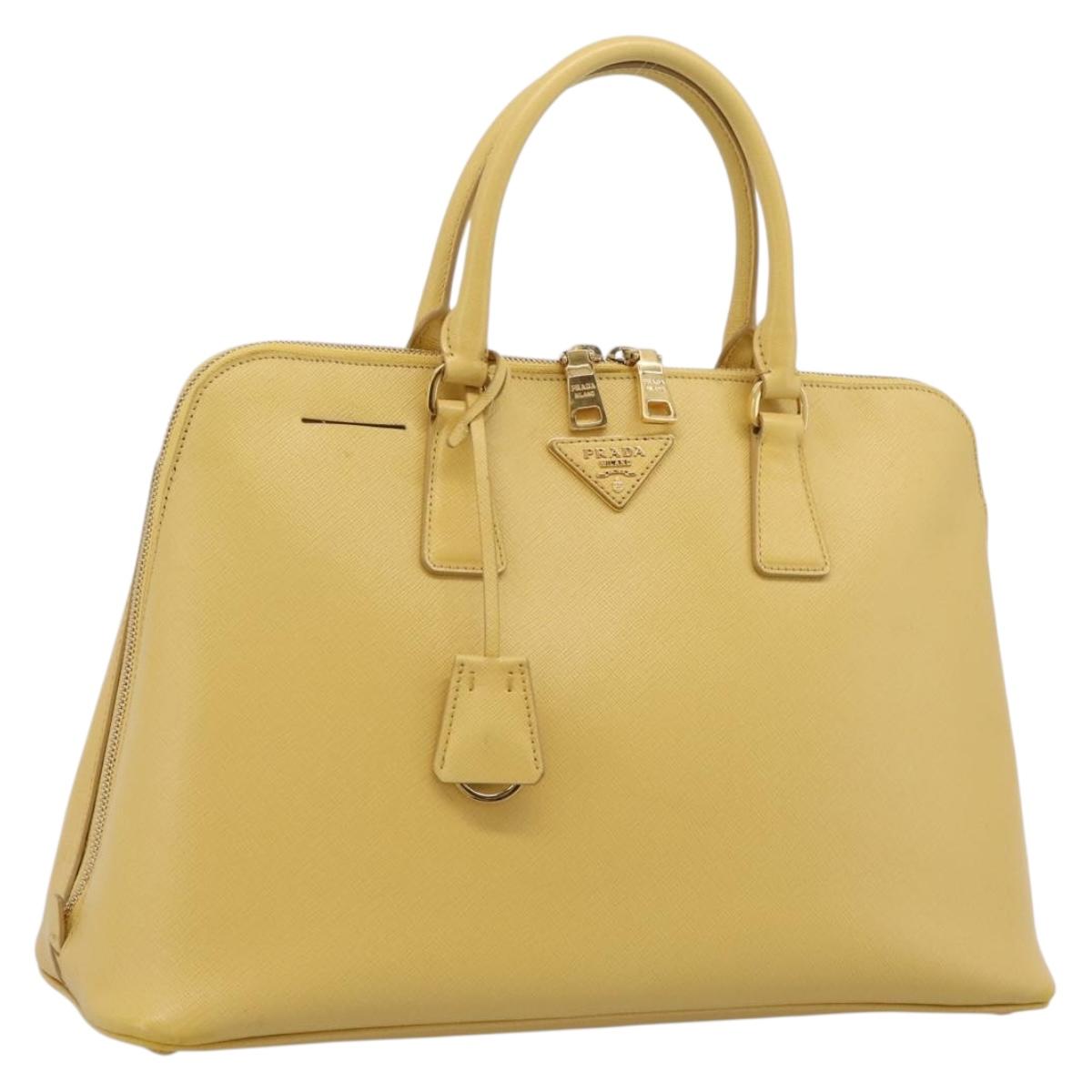 PRADA Hand Bag Safiano Leather Yellow Gold Auth mr2835V