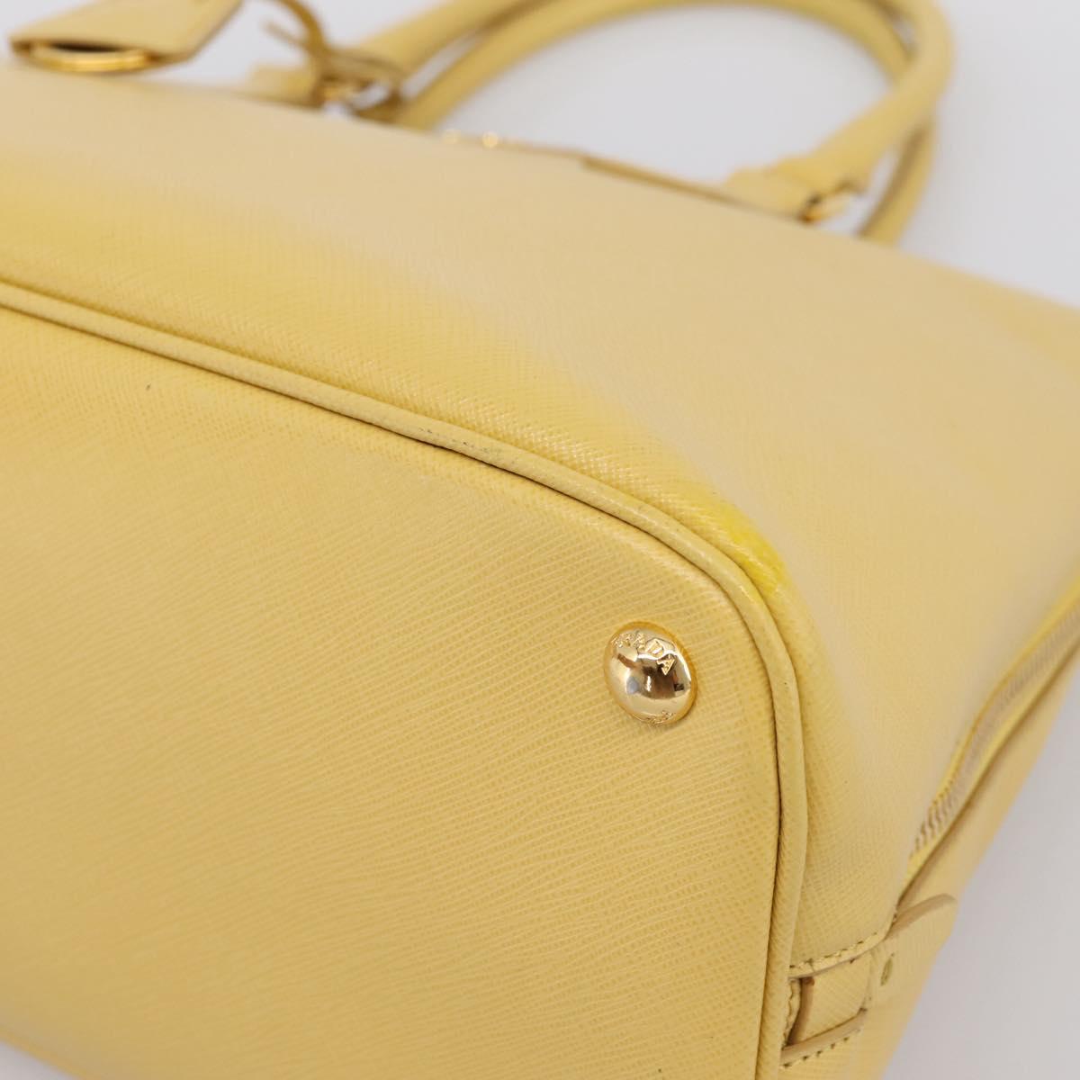 PRADA Hand Bag Safiano Leather Yellow Gold Auth mr2835V