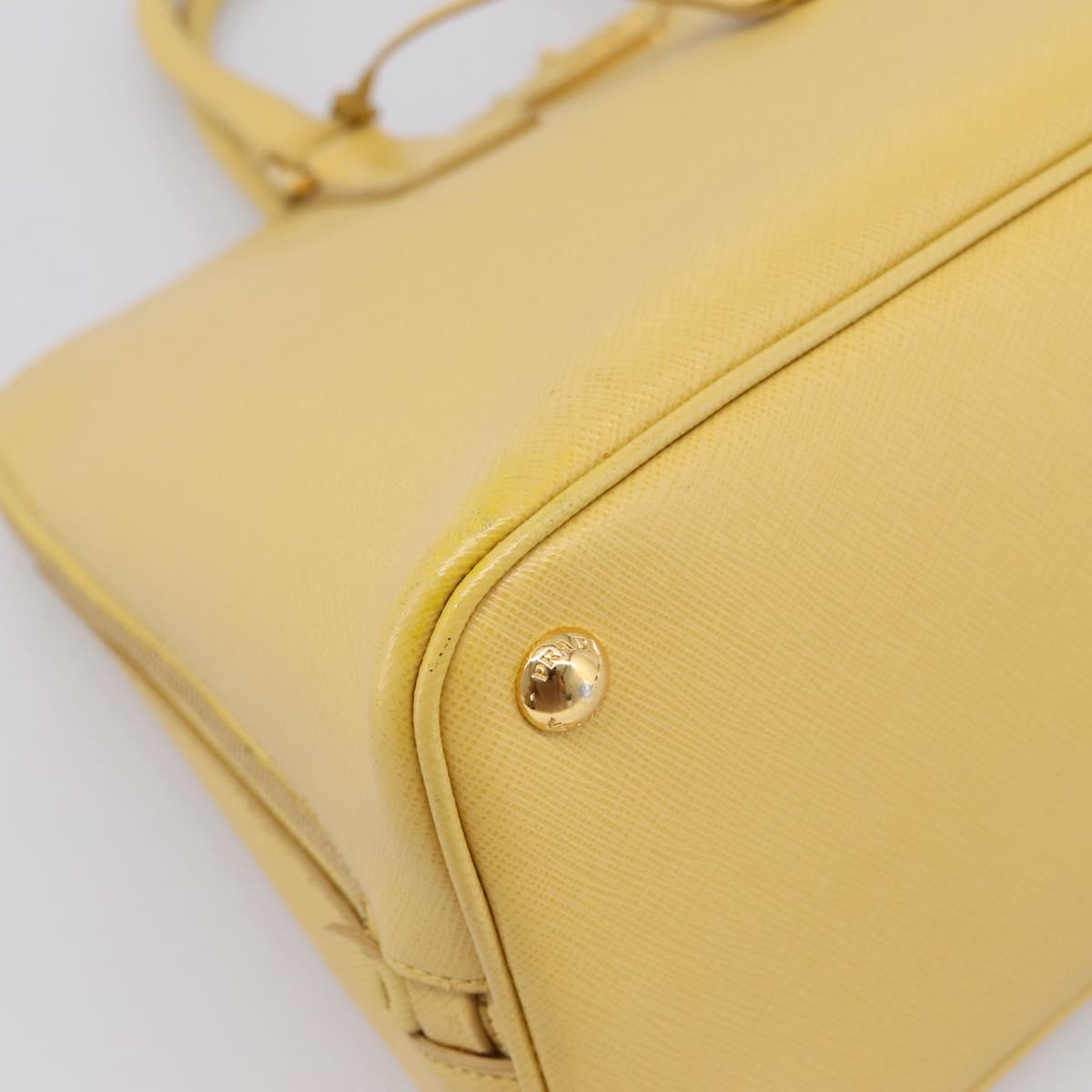 PRADA Hand Bag Safiano Leather Yellow Gold Auth mr2835V