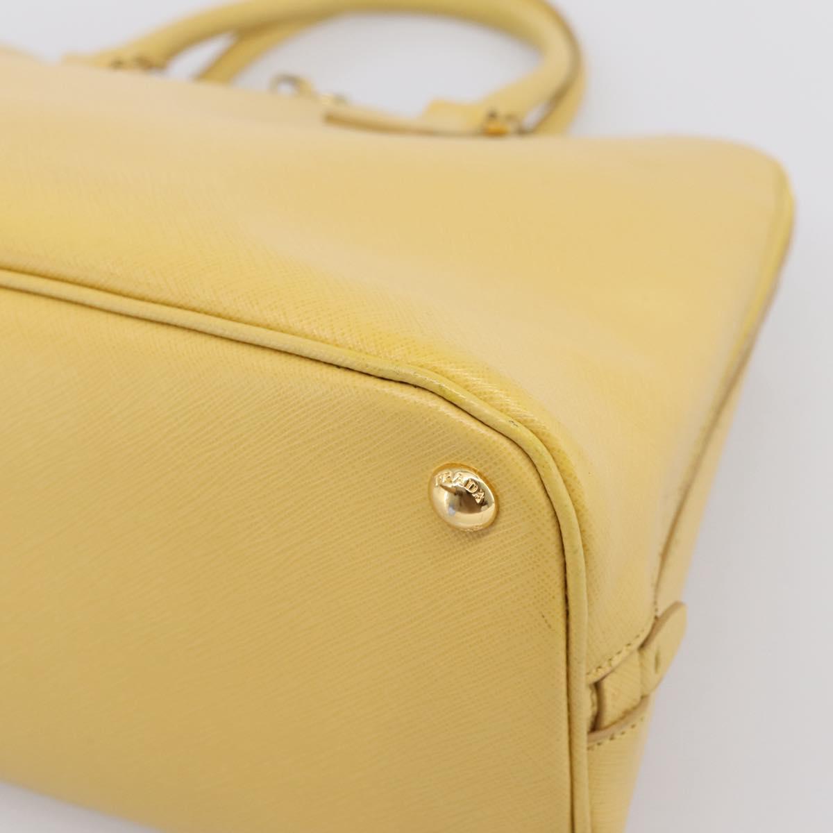 PRADA Hand Bag Safiano Leather Yellow Gold Auth mr2835V