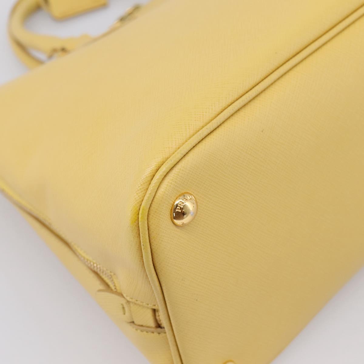 PRADA Hand Bag Safiano Leather Yellow Gold Auth mr2835V