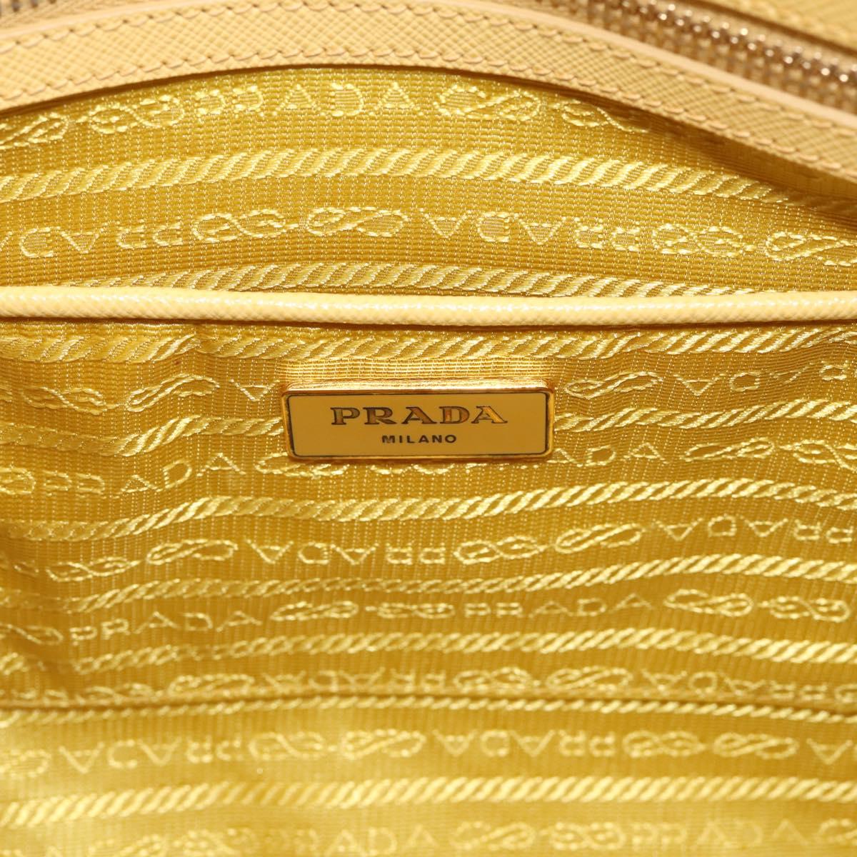 PRADA Hand Bag Safiano Leather Yellow Gold Auth mr2835V