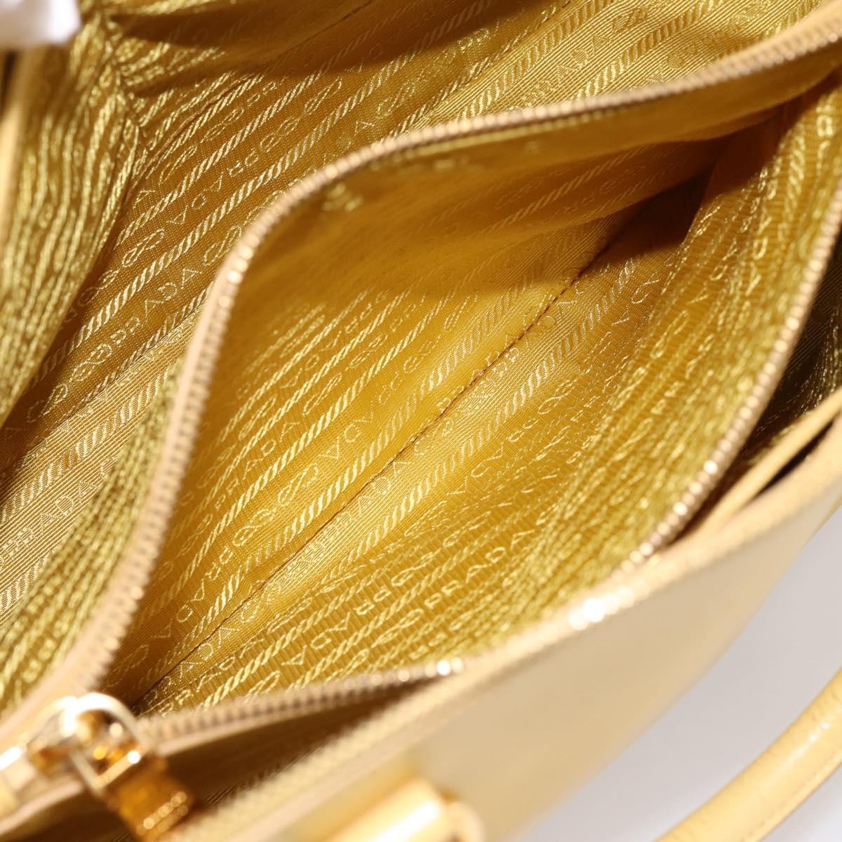 PRADA Hand Bag Safiano Leather Yellow Gold Auth mr2835V