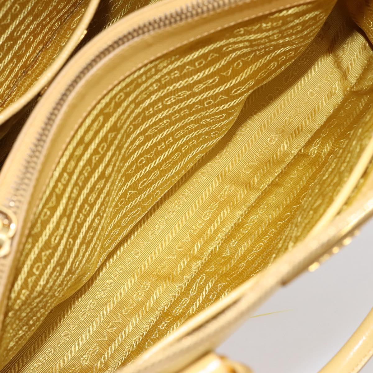 PRADA Hand Bag Safiano Leather Yellow Gold Auth mr2835V