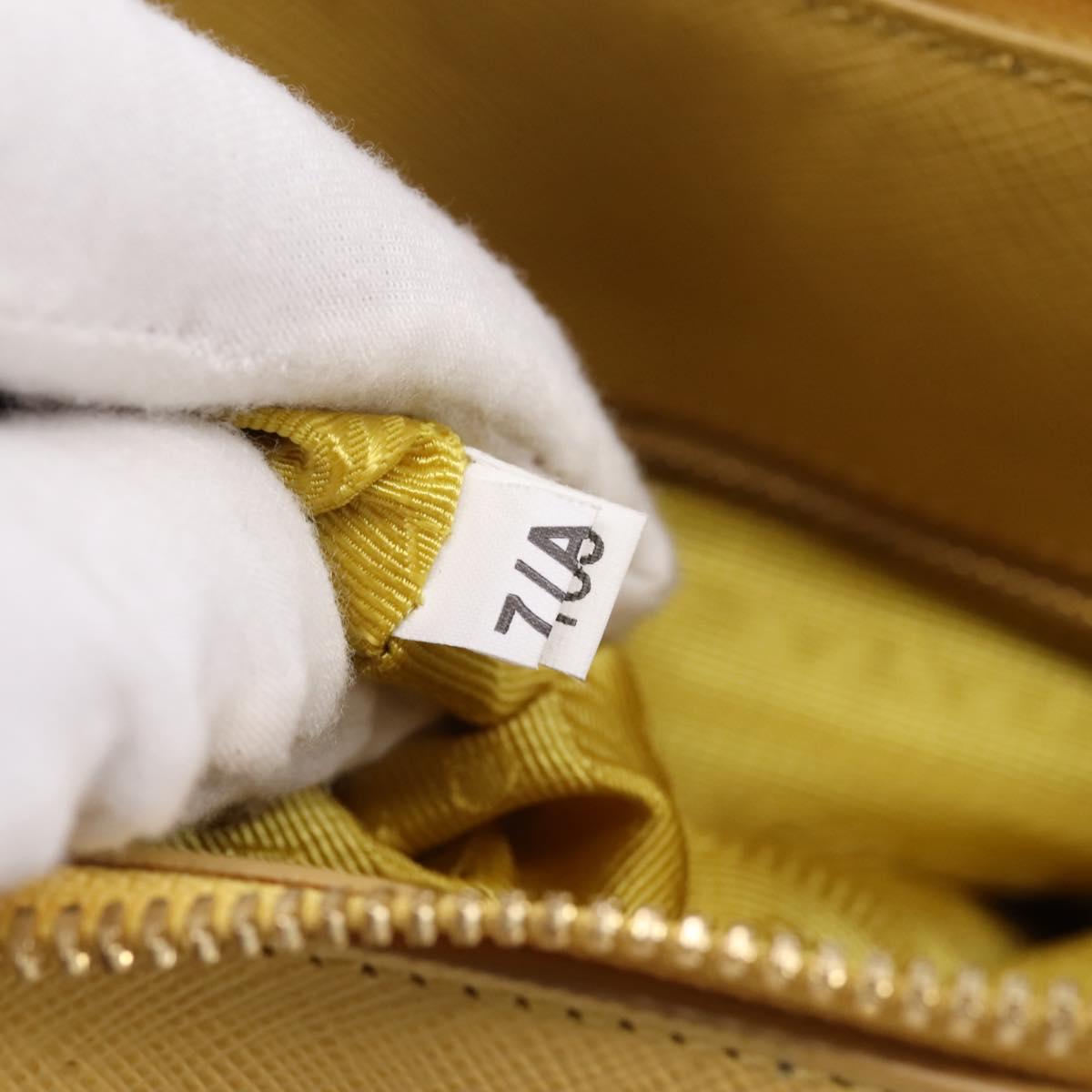 PRADA Hand Bag Safiano Leather Yellow Gold Auth mr2835V