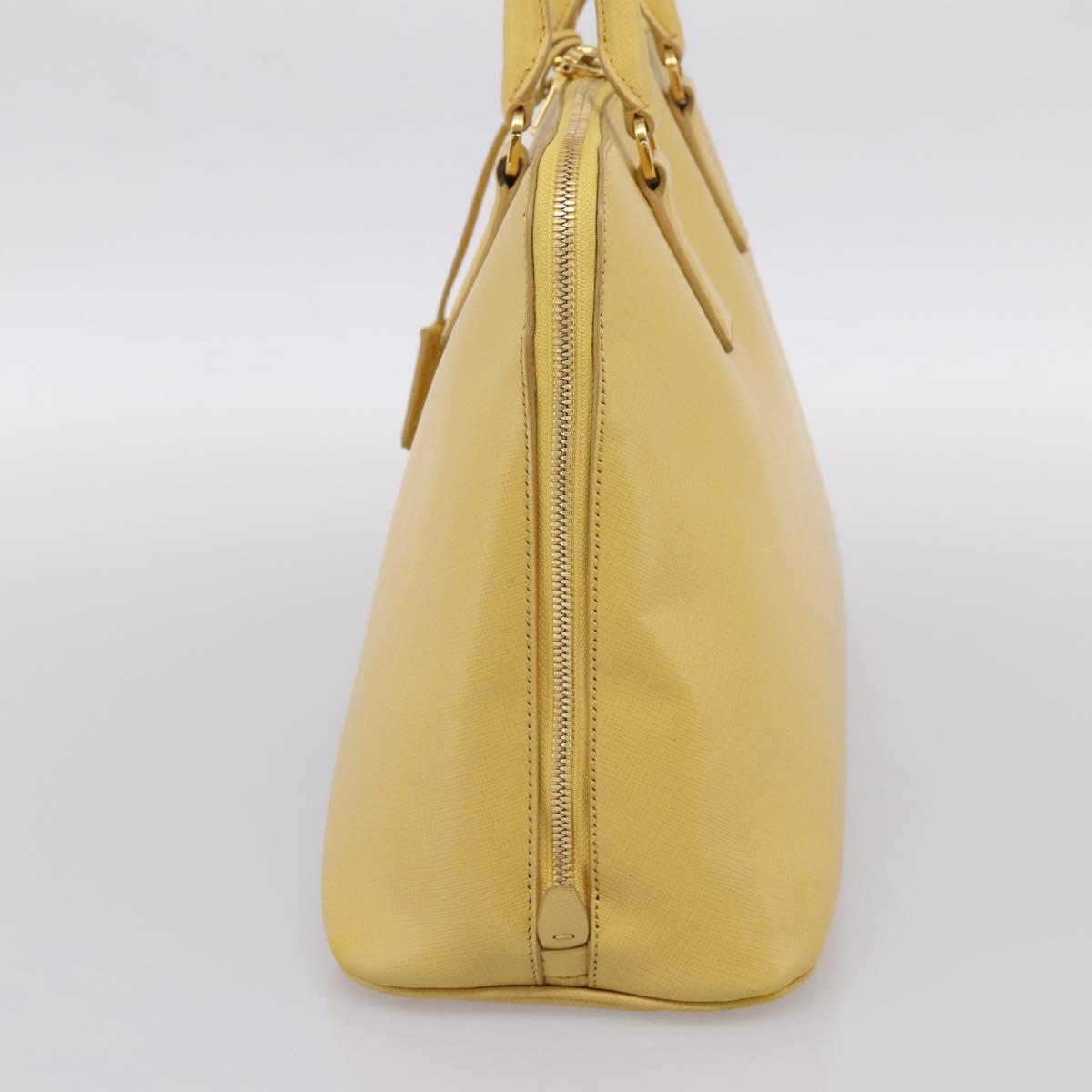 PRADA Hand Bag Safiano Leather Yellow Gold Auth mr2835V