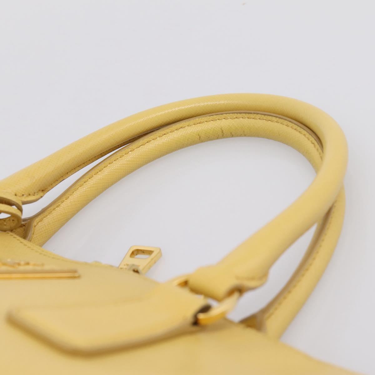 PRADA Hand Bag Safiano Leather Yellow Gold Auth mr2835V