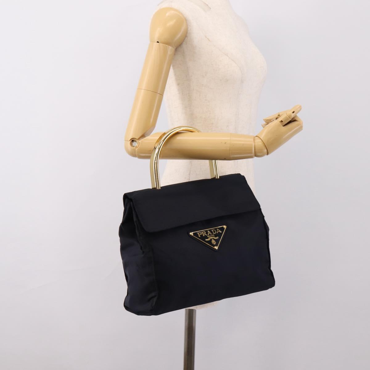 PRADA Pocono Hand Bag Nylon Navy Gold Auth mr2836