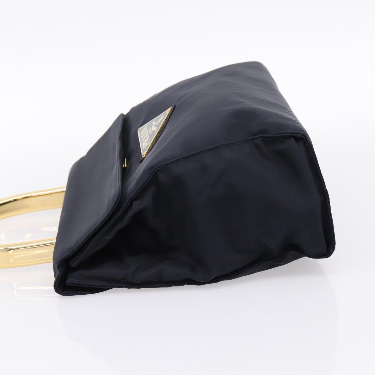 PRADA Pocono Hand Bag Nylon Navy Gold Auth mr2836