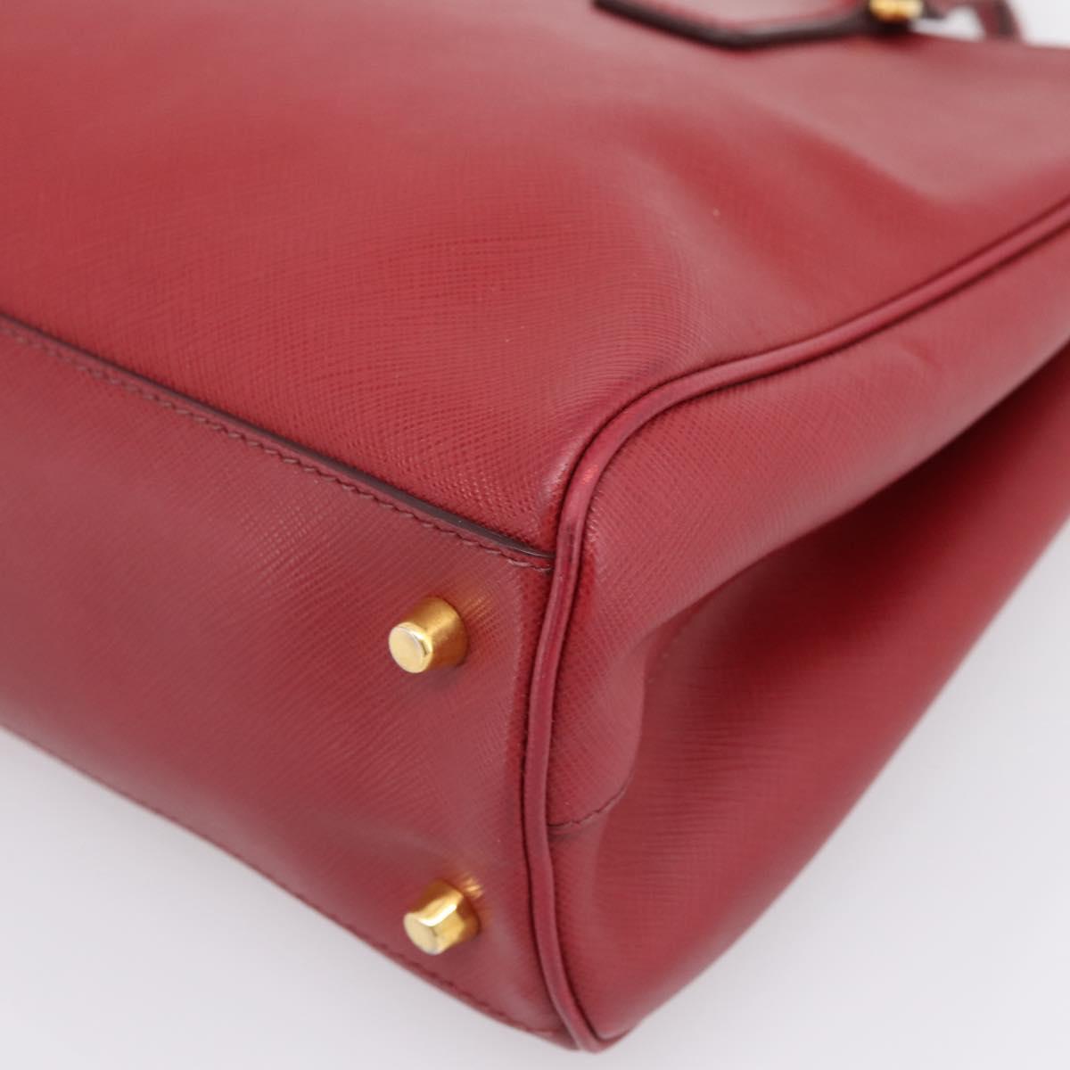 PRADA Hand Bag Safiano Leather Red Gold Auth mr2837