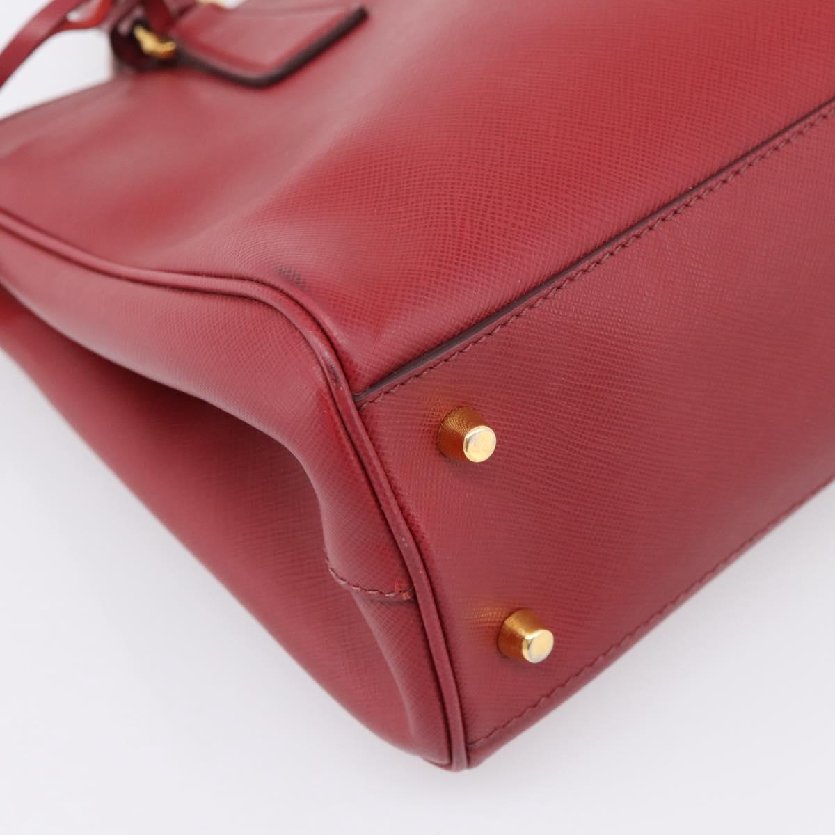 PRADA Hand Bag Safiano Leather Red Gold Auth mr2837