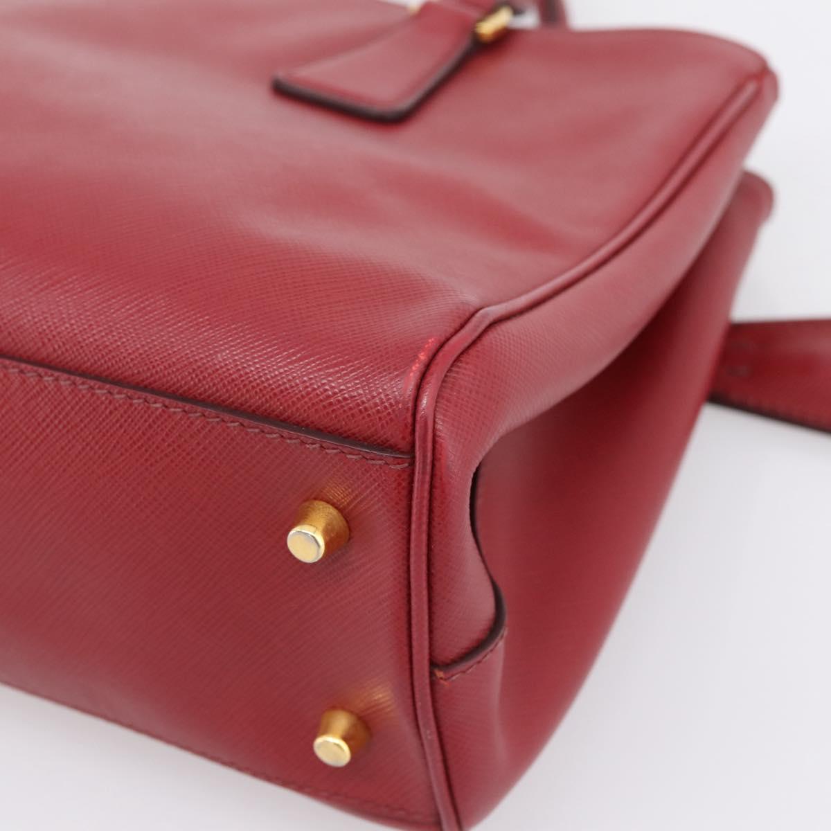 PRADA Hand Bag Safiano Leather Red Gold Auth mr2837