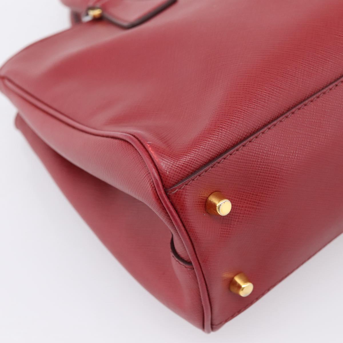 PRADA Hand Bag Safiano Leather Red Gold Auth mr2837