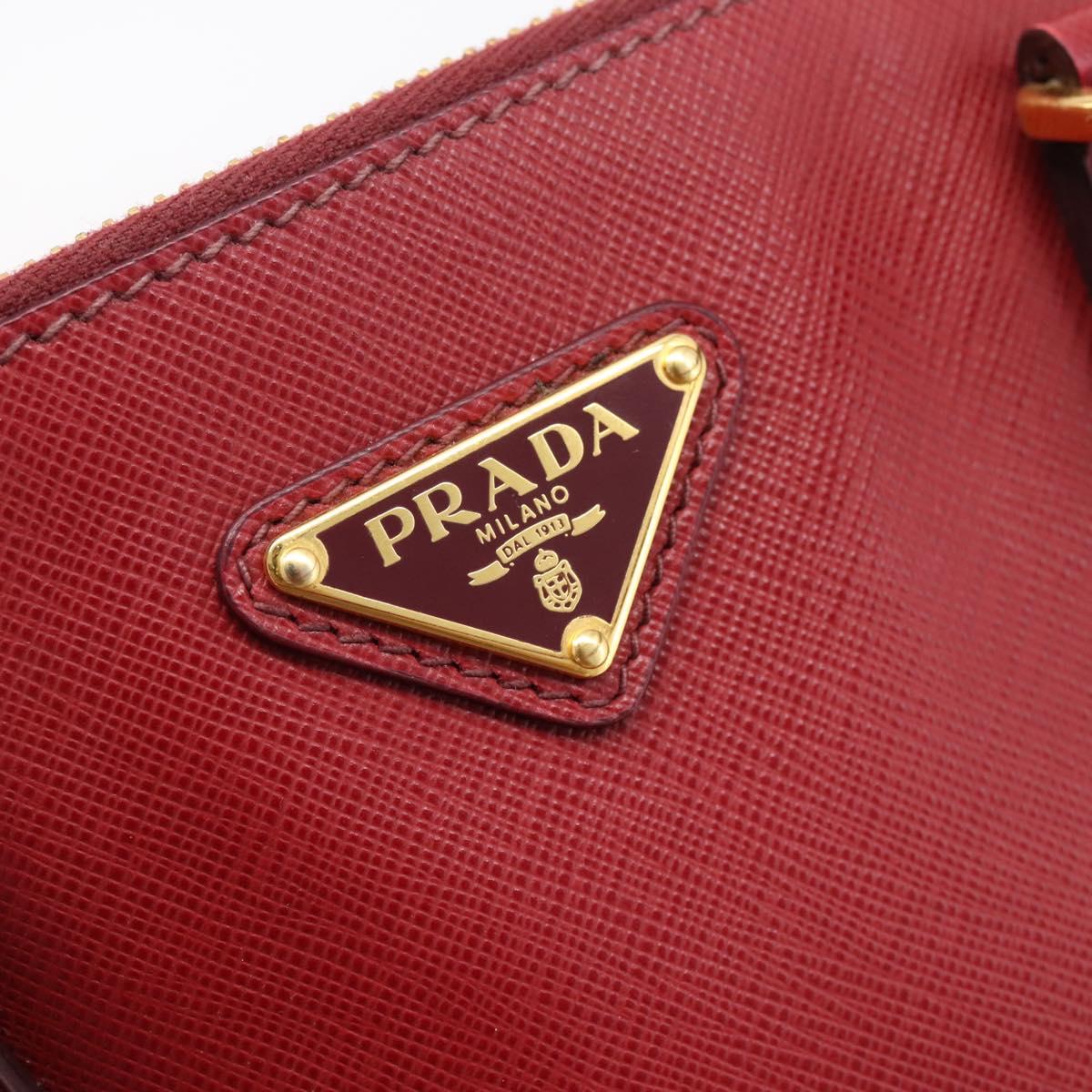 PRADA Hand Bag Safiano Leather Red Gold Auth mr2837