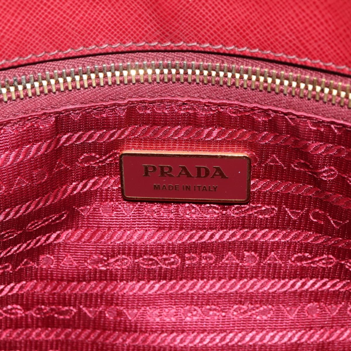 PRADA Hand Bag Safiano Leather Red Gold Auth mr2837