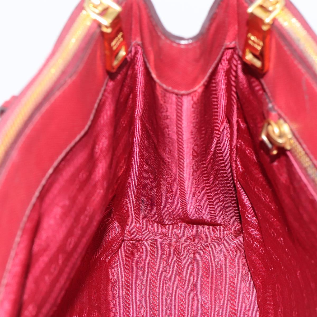 PRADA Hand Bag Safiano Leather Red Gold Auth mr2837