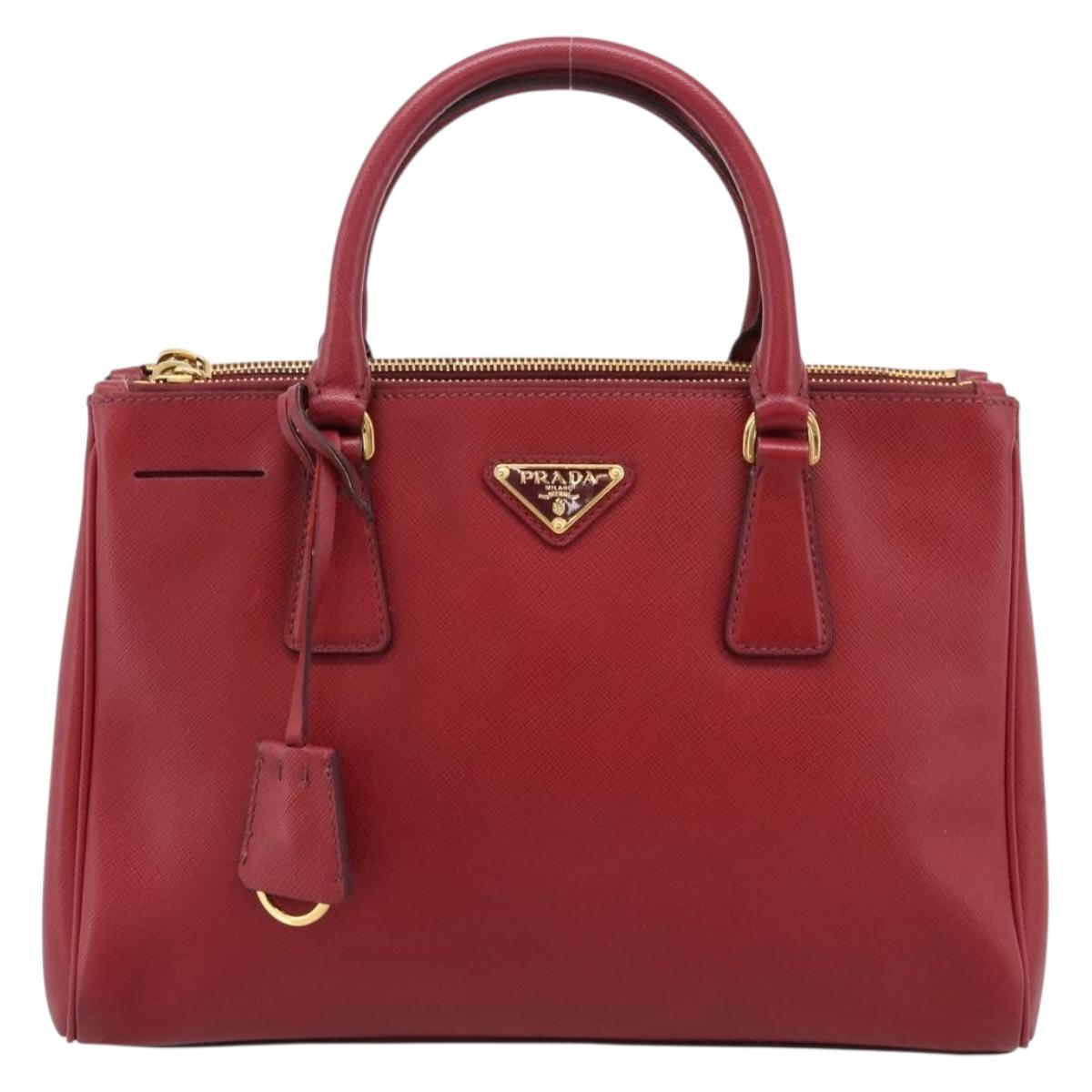 PRADA Hand Bag Safiano Leather Red Gold Auth mr2837